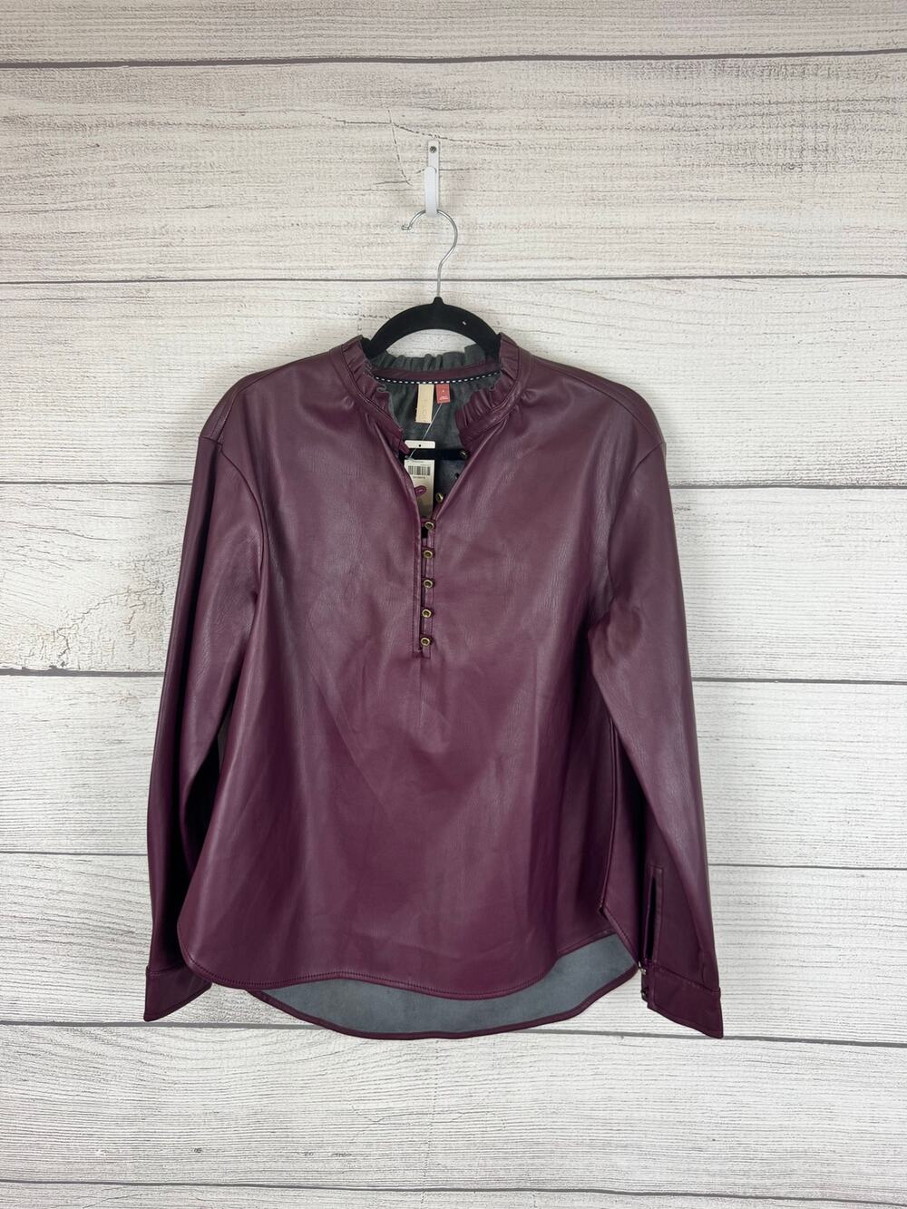 Anthropologie Pilcro Women's Purple Wine Fall Faux Leather Blouse Size Small